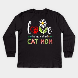 I Love Being Called Cat Mom Sunflower Cute Mothers Day Gifts Kids Long Sleeve T-Shirt